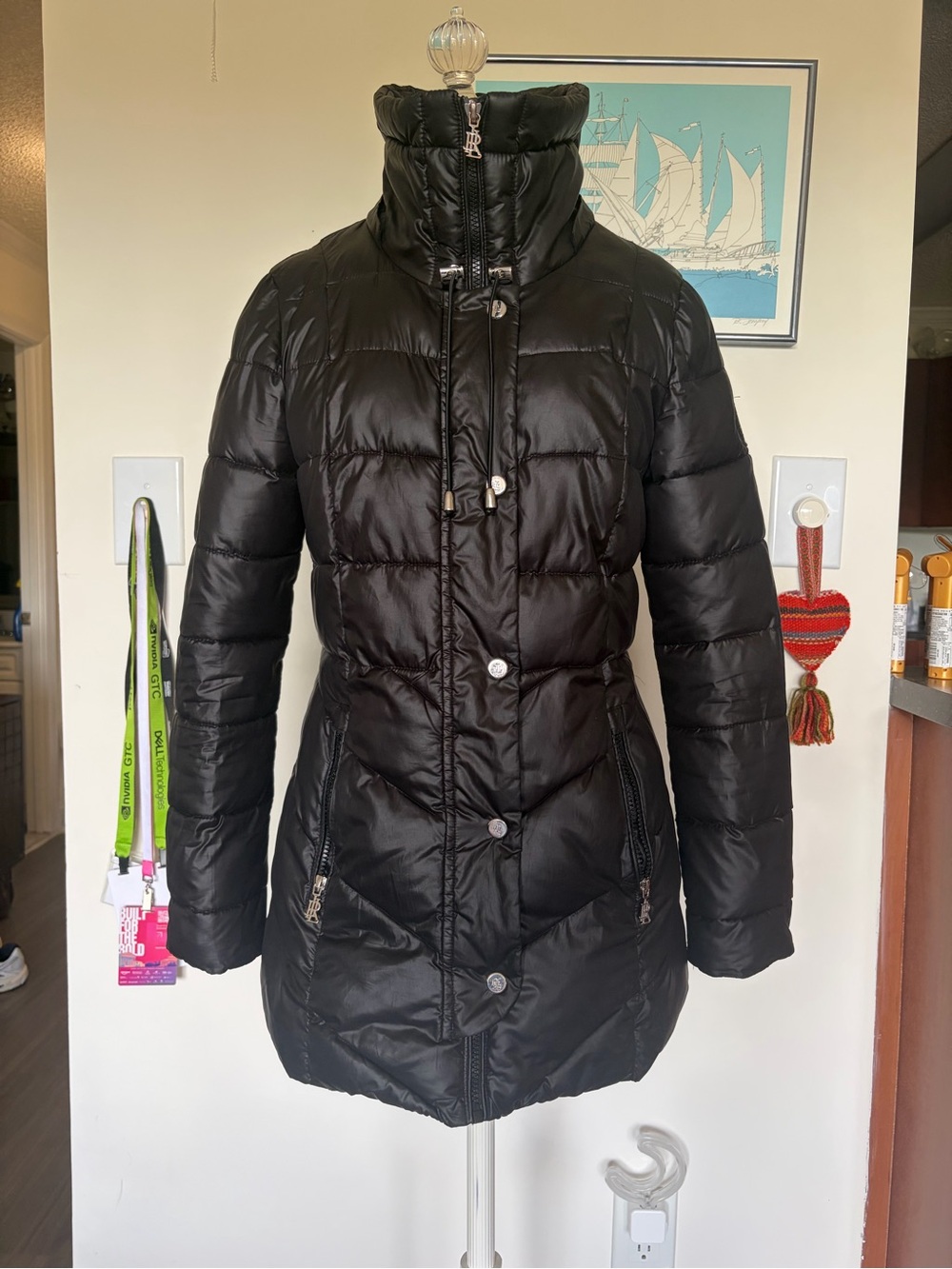 Ralph Lauren Black Quilted Long Puffer Coat with High Collar